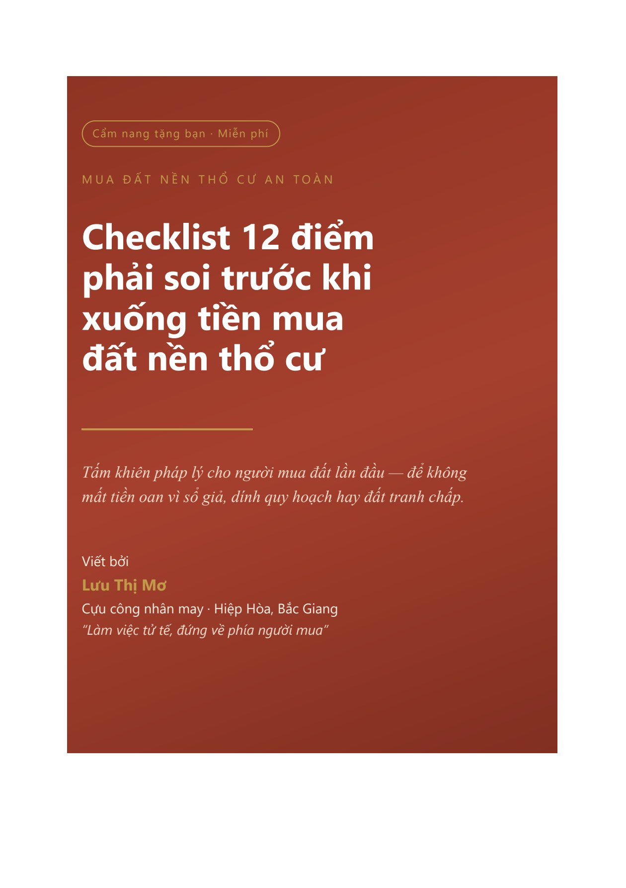 Ebook Checklist 12 điểm kiểm tra đất nền thổ cư